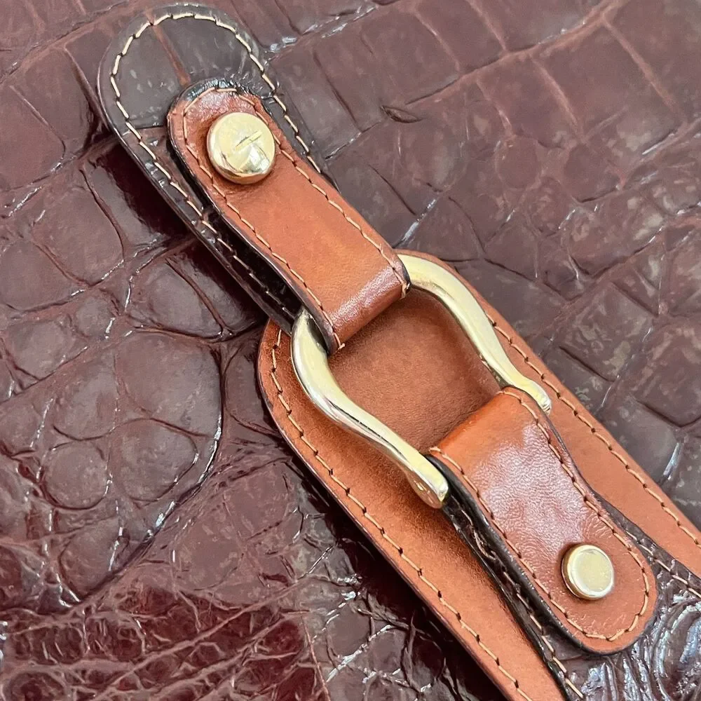 VTG 70s Saks Fifth Avenue Made in Italy Croc Embossed Leather Medium Bucket Bag